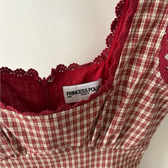 Princess Polly Dasha Red Check Mini Dress - Gingham Square-Neck - Size 0 - Picture 6 of 6
